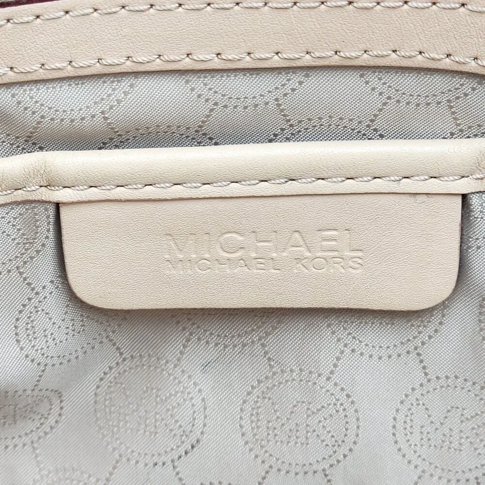 Michael Kors Coated Canvas Monogram MK Leather Trim Large Tote Bag Brown
